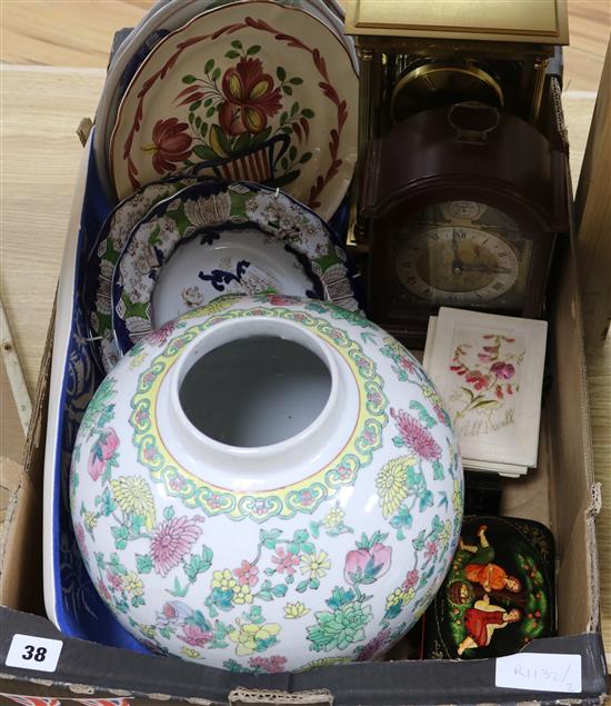 An Oriental pot, plates, boxes, clocks etc.